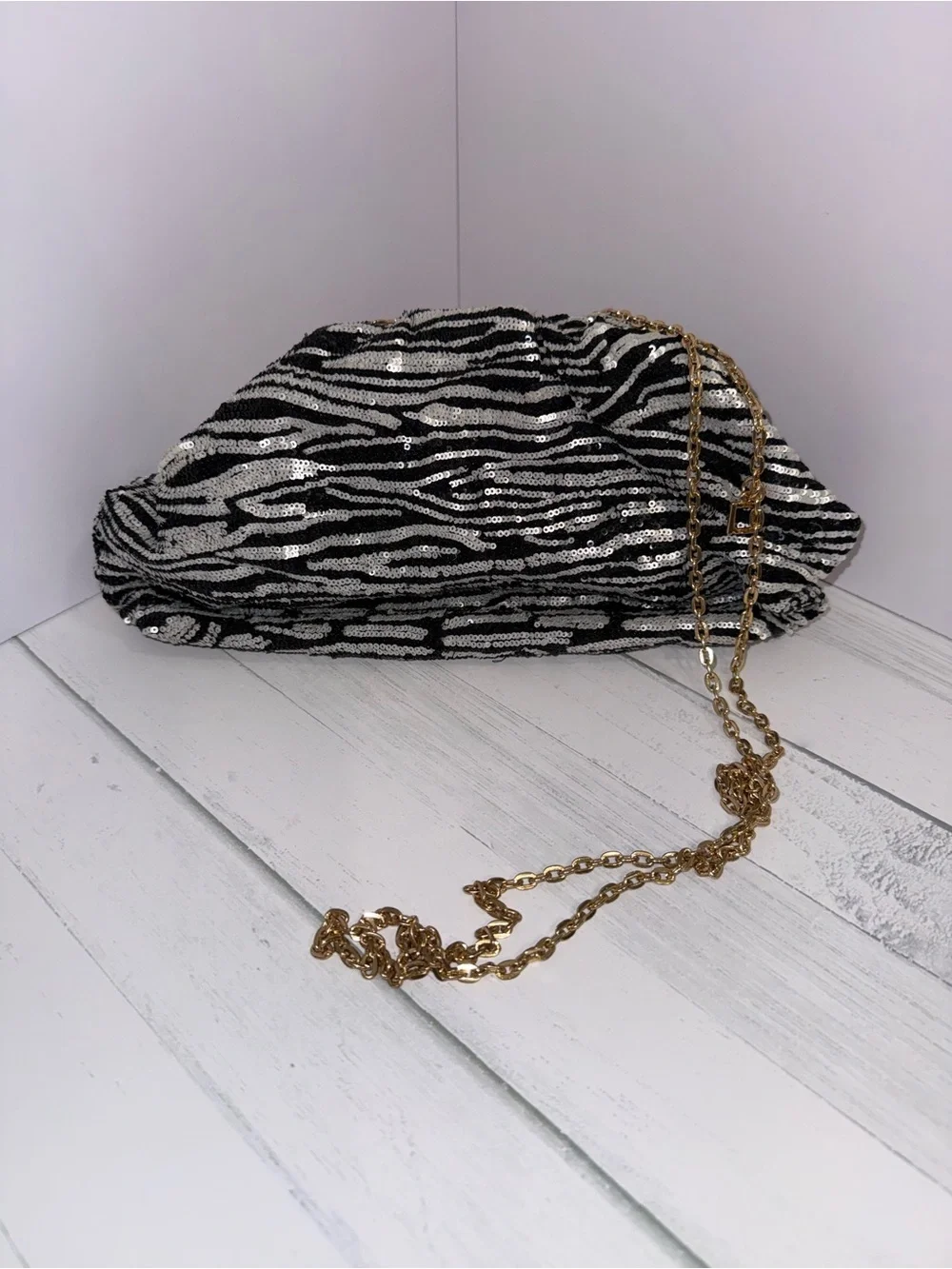Rafe Zebra Sequin Aya Frame Clutch - Brand New